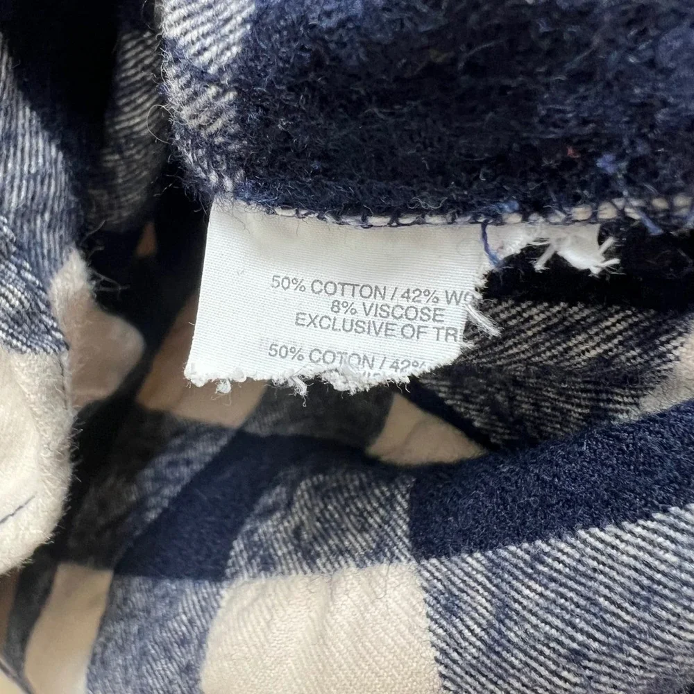 J.Crew‎ Womens Navy Blue Buffalo Plaid Cotton Wool Half Zip Pullover Top Medium